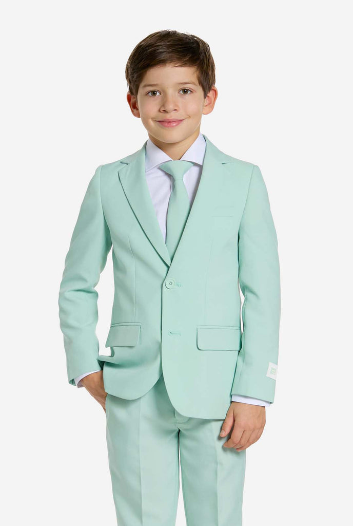 Jongen draagt mint groen bruiloft pak voor kids