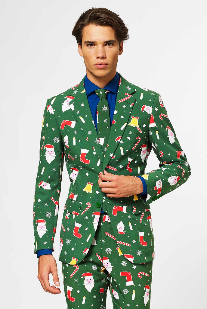 Man draagt OppoSuits Santaboss groen heren Kerstpak.