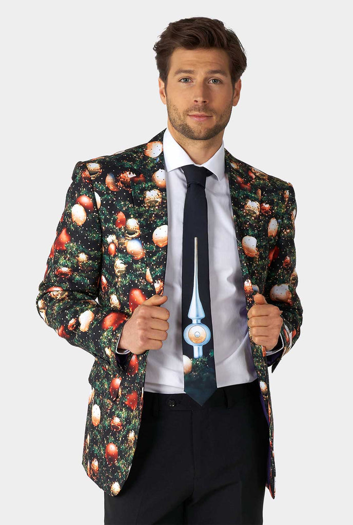 Man draagt OppoSuits Shine Pine heren Kerstpak.